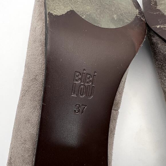 Bibi Lou Valencia Heeled Loafers Dove Grey Suede Gold Horse Bit Square Toe 37 - Picture 8 of 9